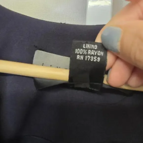 Linda Allard Ellen Tracy Navy Blue Striped Trim Collarless Blazer Jacket Size 8 - Picture 5 of 5